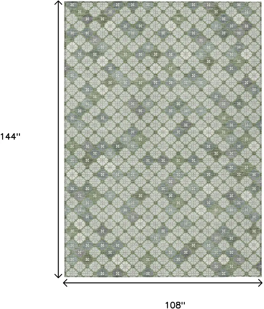 Mint Green Gray And Ivory Geometric Washable Indoor Outdoor Area Rug Photo 9