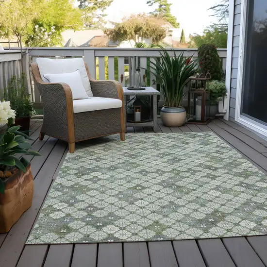 Mint Green Gray And Ivory Geometric Washable Indoor Outdoor Area Rug Photo 7