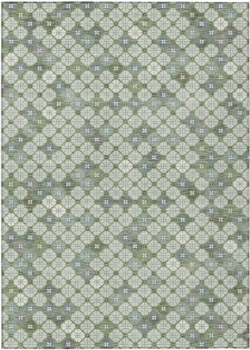 Mint Green Gray And Ivory Geometric Washable Indoor Outdoor Area Rug Photo 1