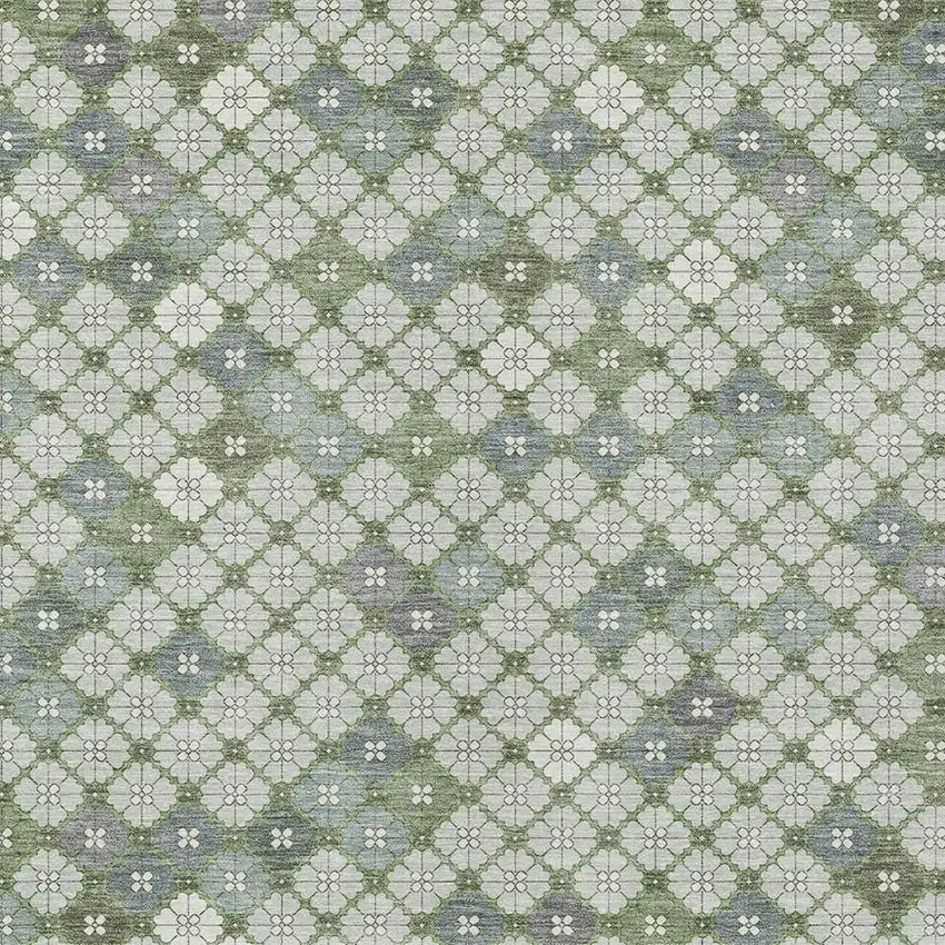 Mint Green Gray And Ivory Geometric Washable Indoor Outdoor Area Rug Photo 4