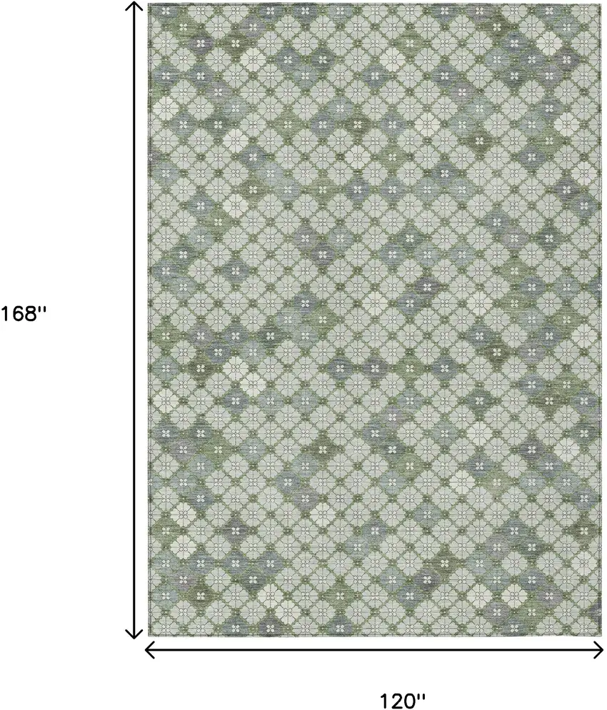 Mint Green Gray And Ivory Geometric Washable Indoor Outdoor Area Rug Photo 9