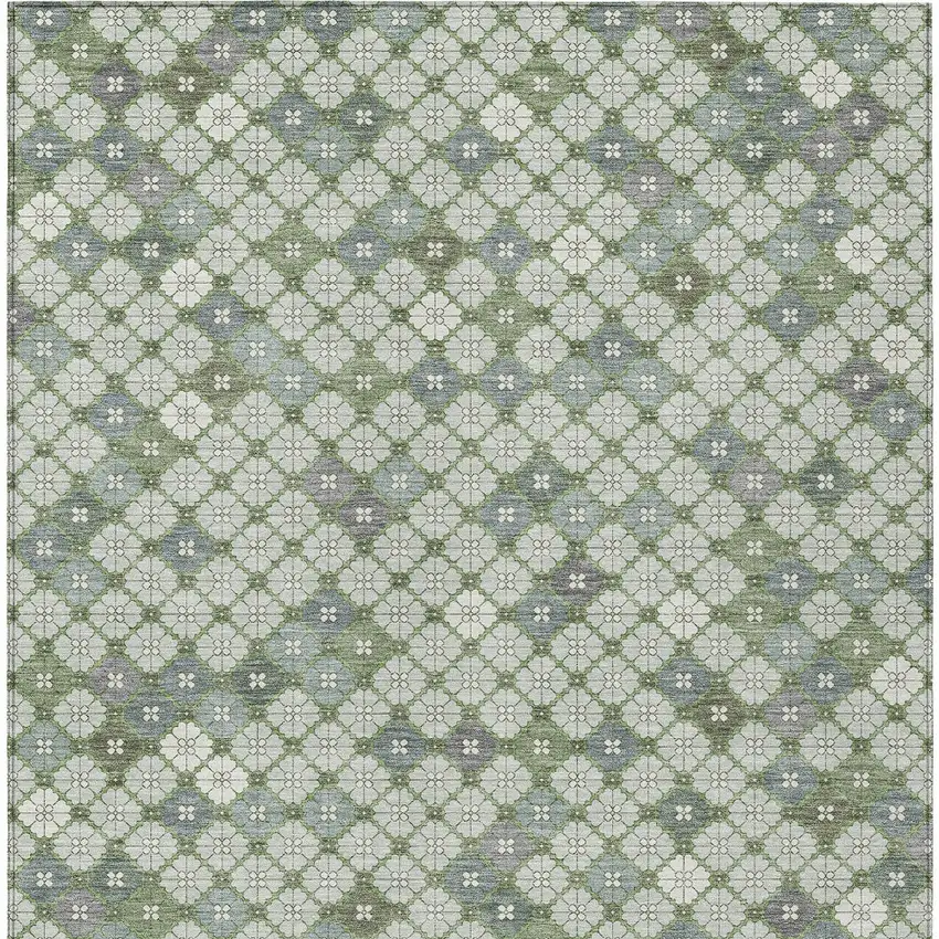 Mint Green Gray And Ivory Geometric Washable Indoor Outdoor Area Rug Photo 6