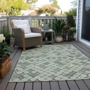 Photo of Mint Green Gray And Ivory Geometric Washable Indoor Outdoor Area Rug