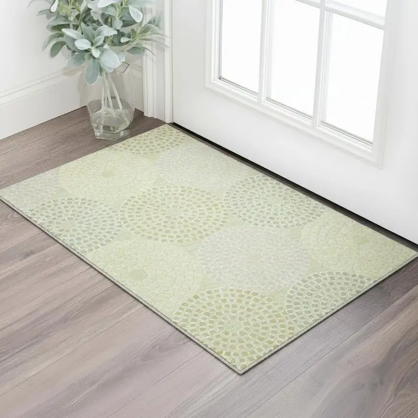 Mint Green Gray And Olive Green Geometric Washable Area Rug With UV Protection Photo 2