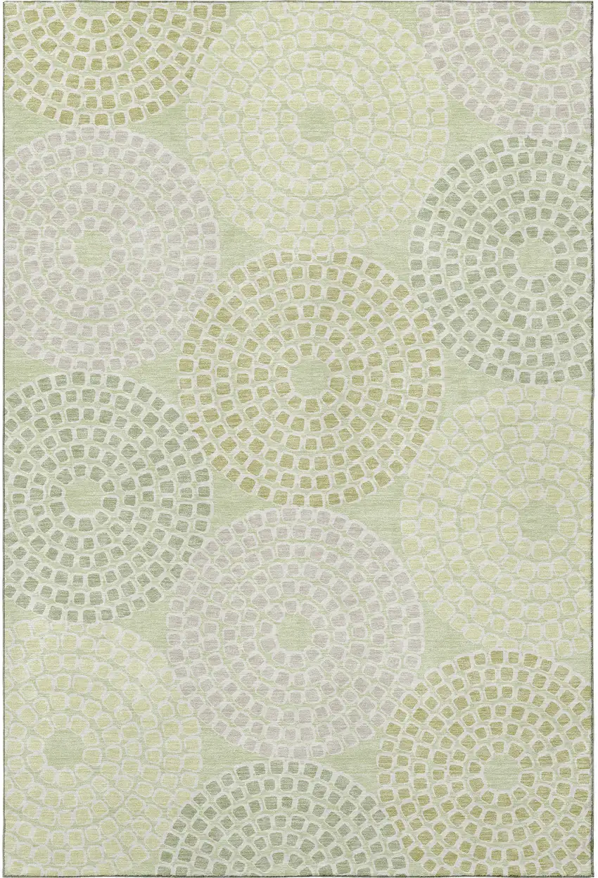 Mint Green Gray And Olive Green Geometric Washable Area Rug With UV Protection Photo 4
