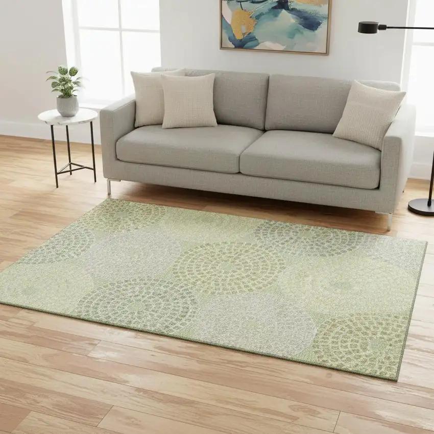 Mint Green Gray And Olive Green Geometric Washable Area Rug With UV Protection Photo 2