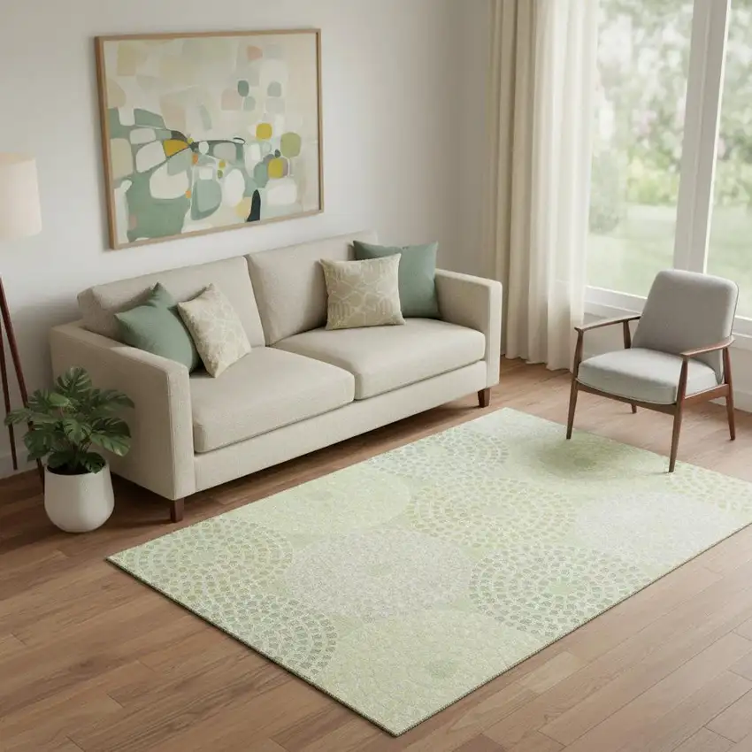 Mint Green Gray And Olive Green Geometric Washable Area Rug With UV Protection Photo 1