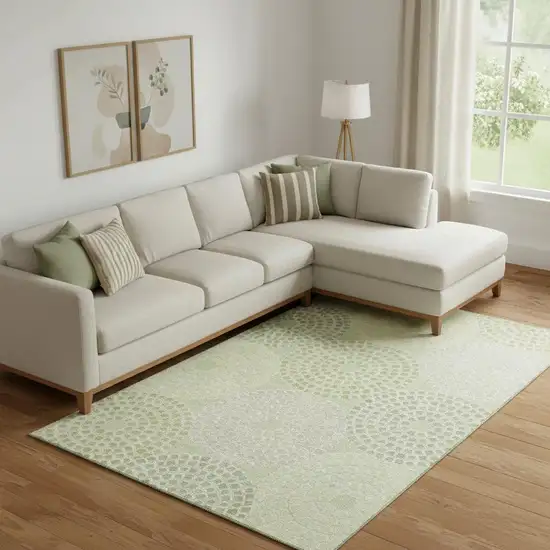 Mint Green Gray And Olive Green Geometric Washable Area Rug With UV Protection Photo 1