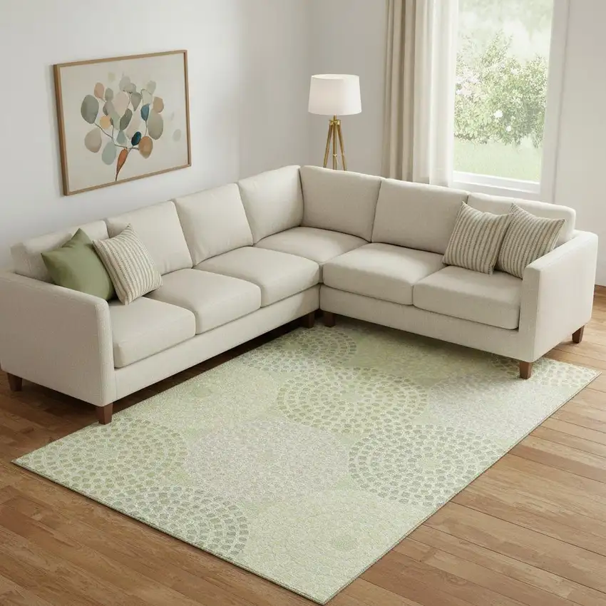 Mint Green Gray And Olive Green Geometric Washable Area Rug With UV Protection Photo 1