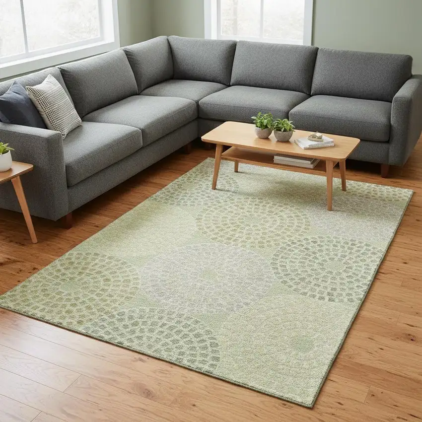 Mint Green Gray And Olive Green Geometric Washable Area Rug With UV Protection Photo 2