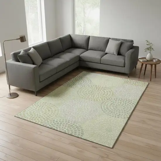 Mint Green Gray And Olive Green Geometric Washable Area Rug With UV Protection Photo 2
