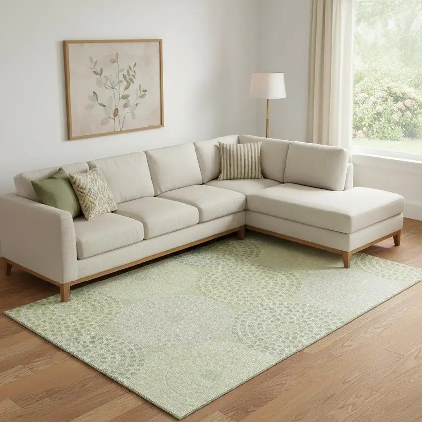 Mint Green Gray And Olive Green Geometric Washable Area Rug With UV Protection Photo 1