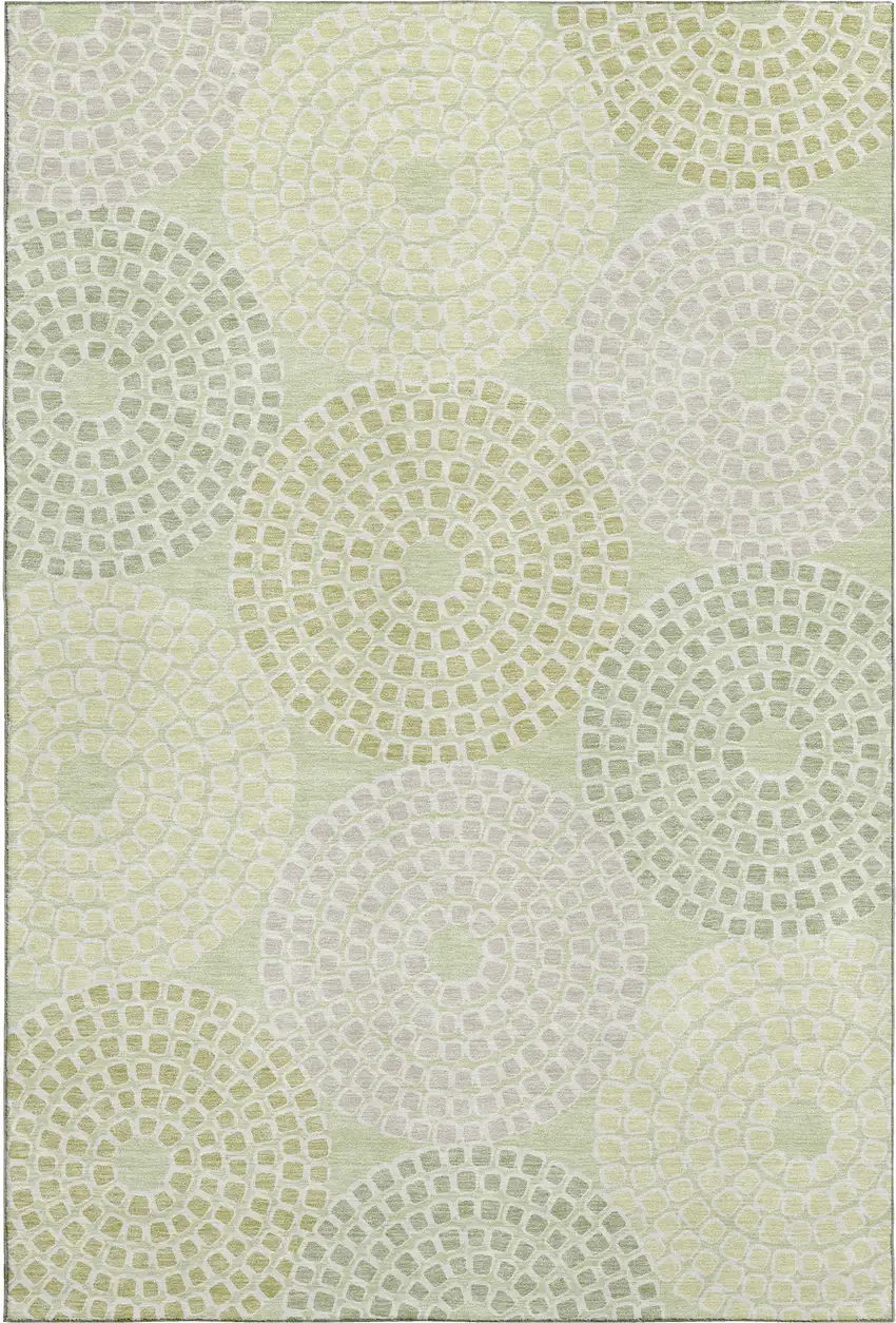 Mint Green Gray And Olive Green Geometric Washable Area Rug With UV Protection Photo 1