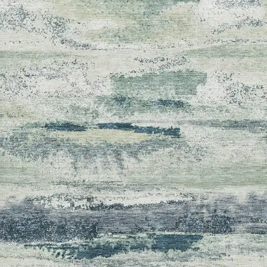 Mint Green Ivory And Blue Abstract Washable Area Rug With UV Protection Photo 2
