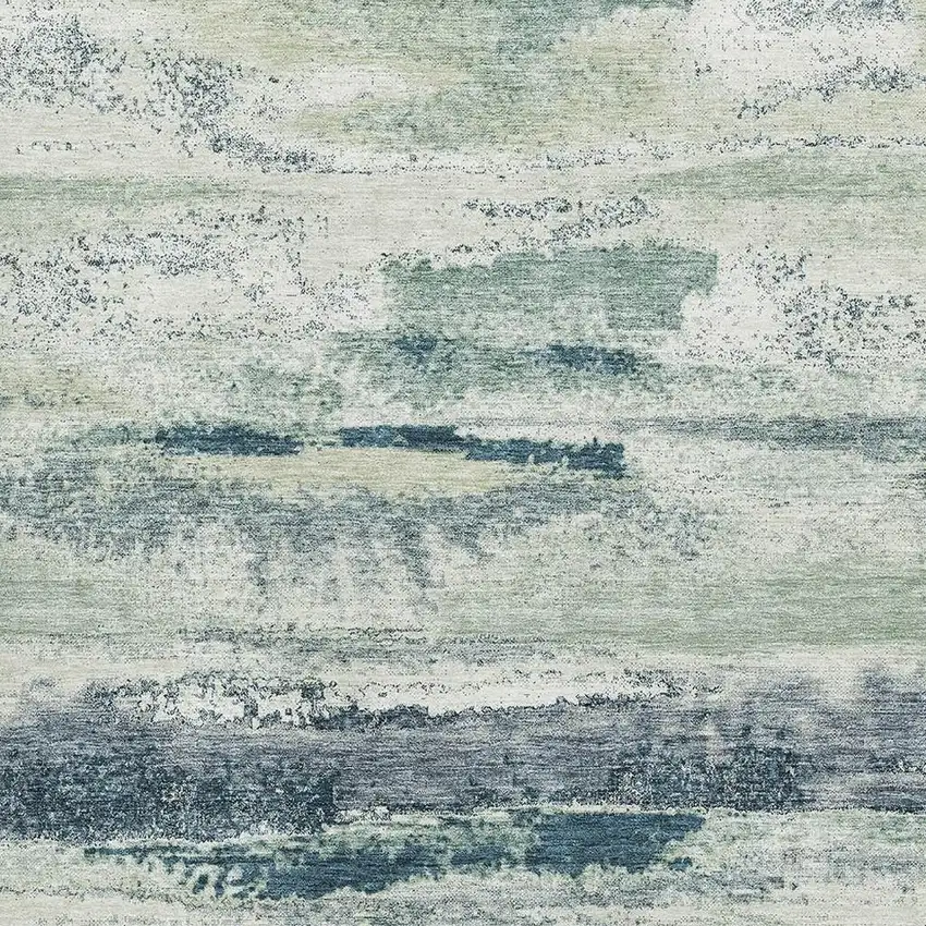 Mint Green Ivory And Blue Abstract Washable Area Rug With UV Protection Photo 2