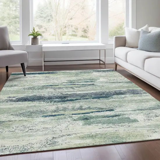 Mint Green Ivory And Blue Abstract Washable Area Rug With UV Protection Photo 5
