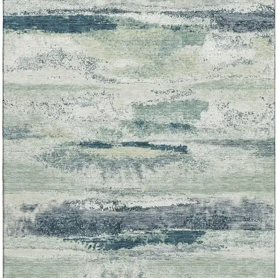 Mint Green Ivory And Blue Abstract Washable Area Rug With UV Protection Photo 3