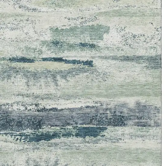Mint Green Ivory And Blue Abstract Washable Area Rug With UV Protection Photo 2