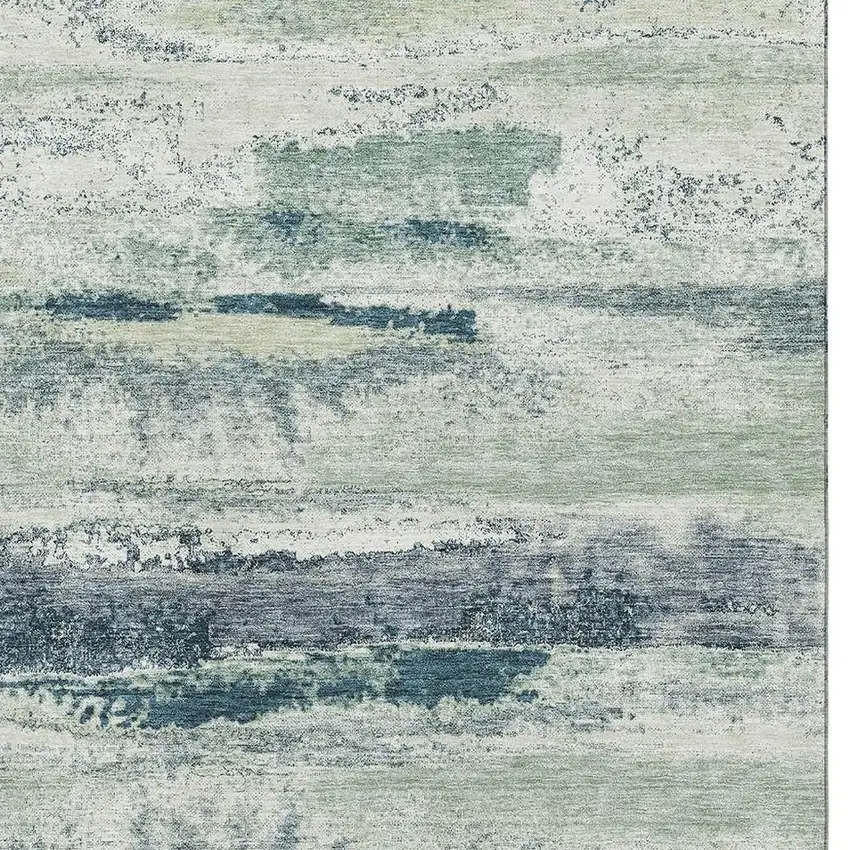 Mint Green Ivory And Blue Abstract Washable Area Rug With UV Protection Photo 2