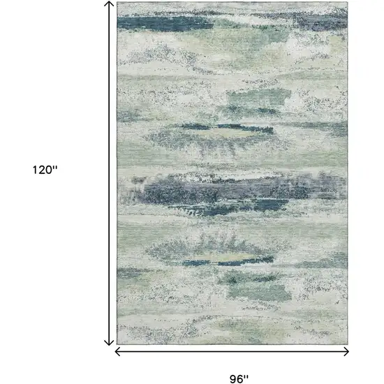 Mint Green Ivory And Blue Abstract Washable Area Rug With UV Protection Photo 9