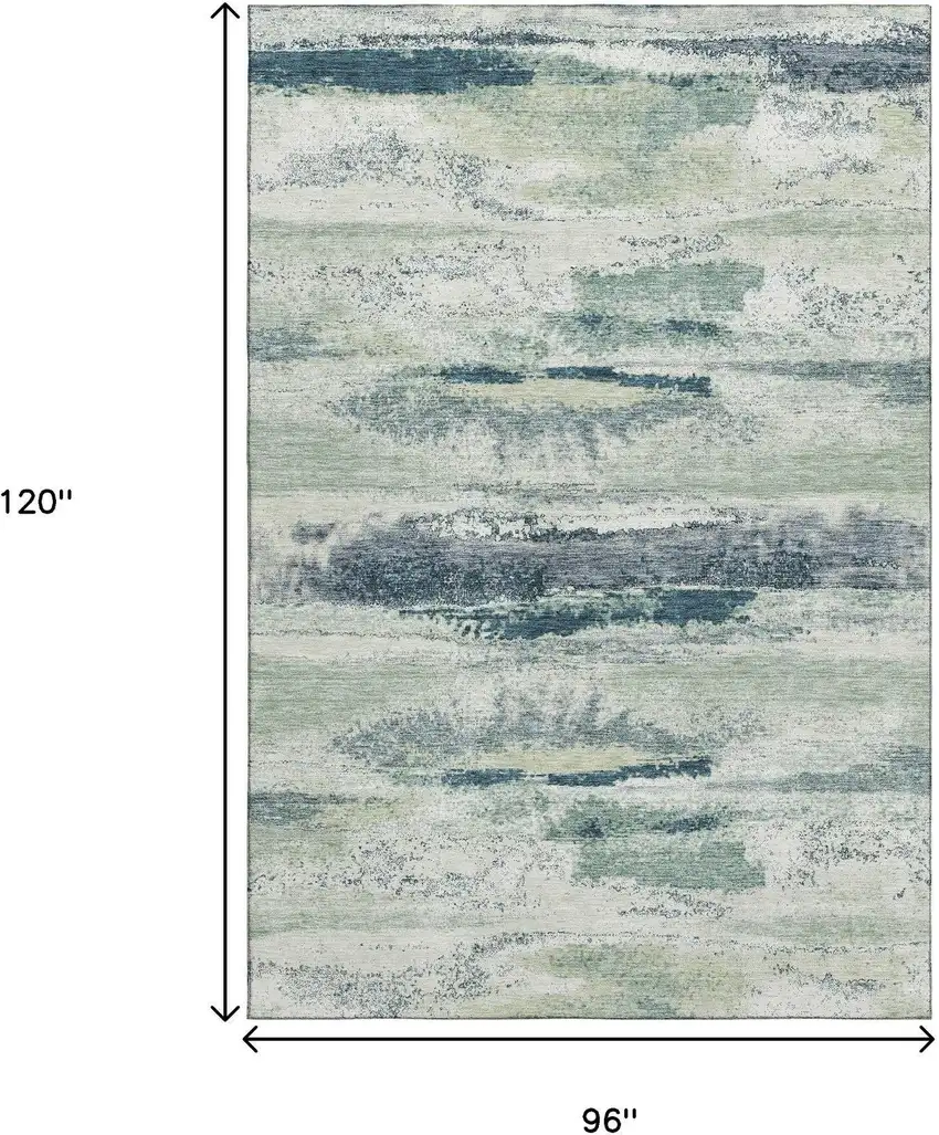 Mint Green Ivory And Blue Abstract Washable Area Rug With UV Protection Photo 9