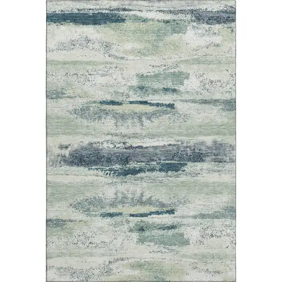 Mint Green Ivory And Blue Abstract Washable Area Rug With UV Protection Photo 1