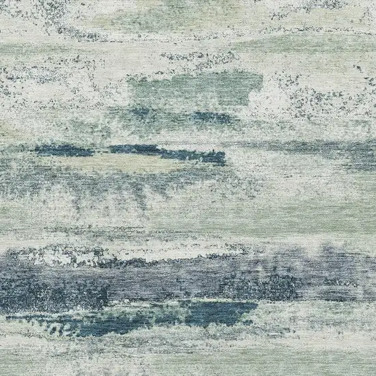 Mint Green Ivory And Blue Abstract Washable Area Rug With UV Protection Photo 2