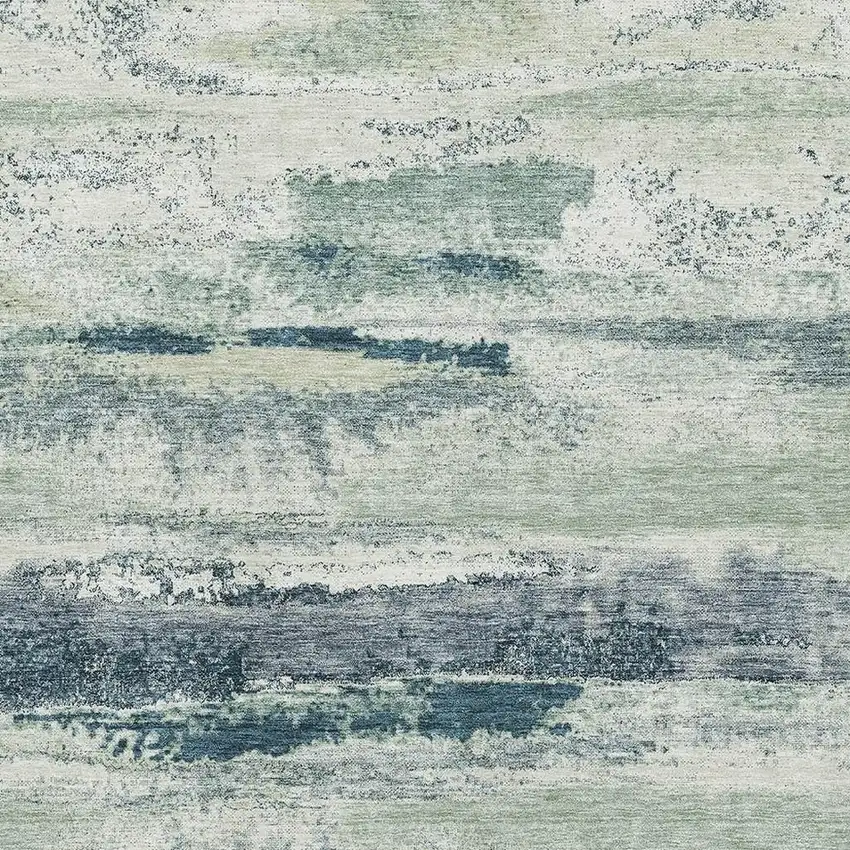 Mint Green Ivory And Blue Abstract Washable Area Rug With UV Protection Photo 2