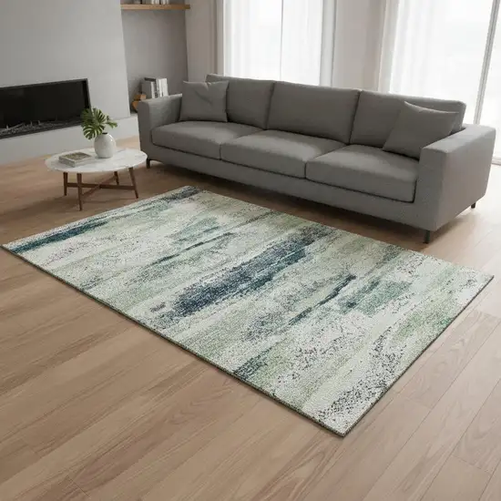 Mint Green Ivory And Blue Abstract Washable Area Rug With UV Protection Photo 2