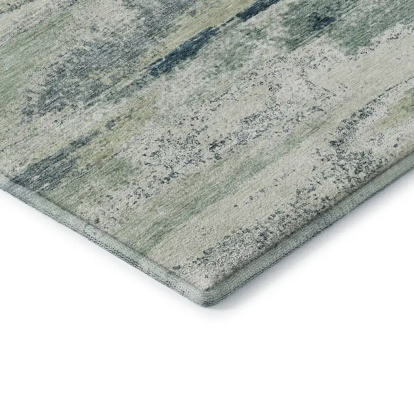 Mint Green Ivory And Blue Abstract Washable Area Rug With UV Protection Photo 7