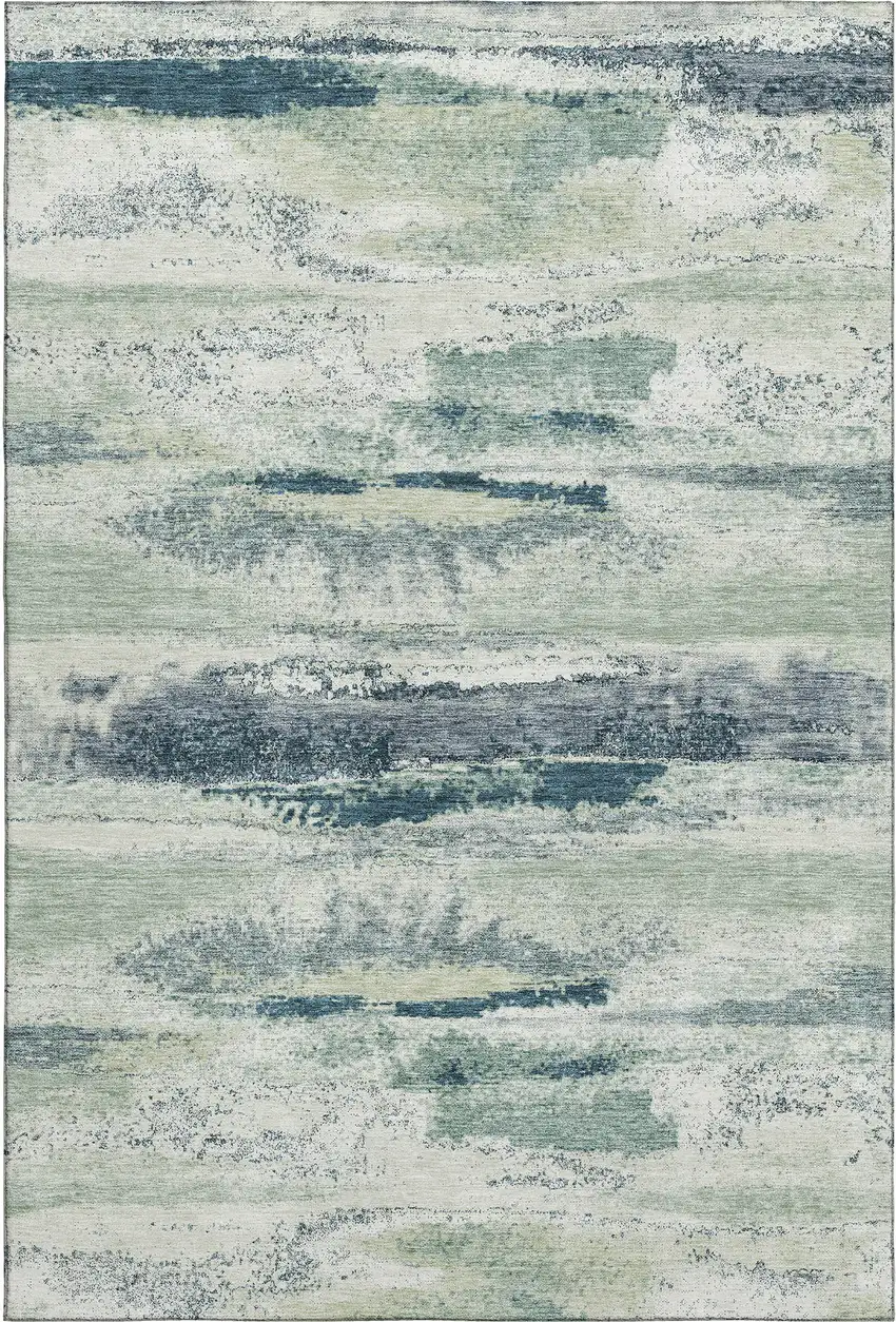 Mint Green Ivory And Blue Abstract Washable Area Rug With UV Protection Photo 1