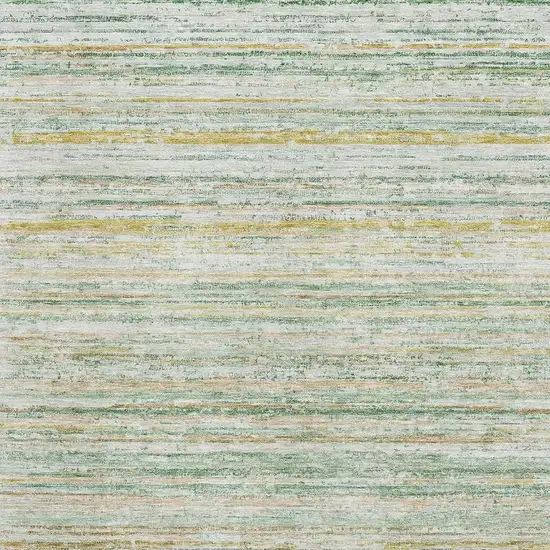 Mint Green Ivory And Gold Striped Washable Area Rug With UV Protection Photo 2