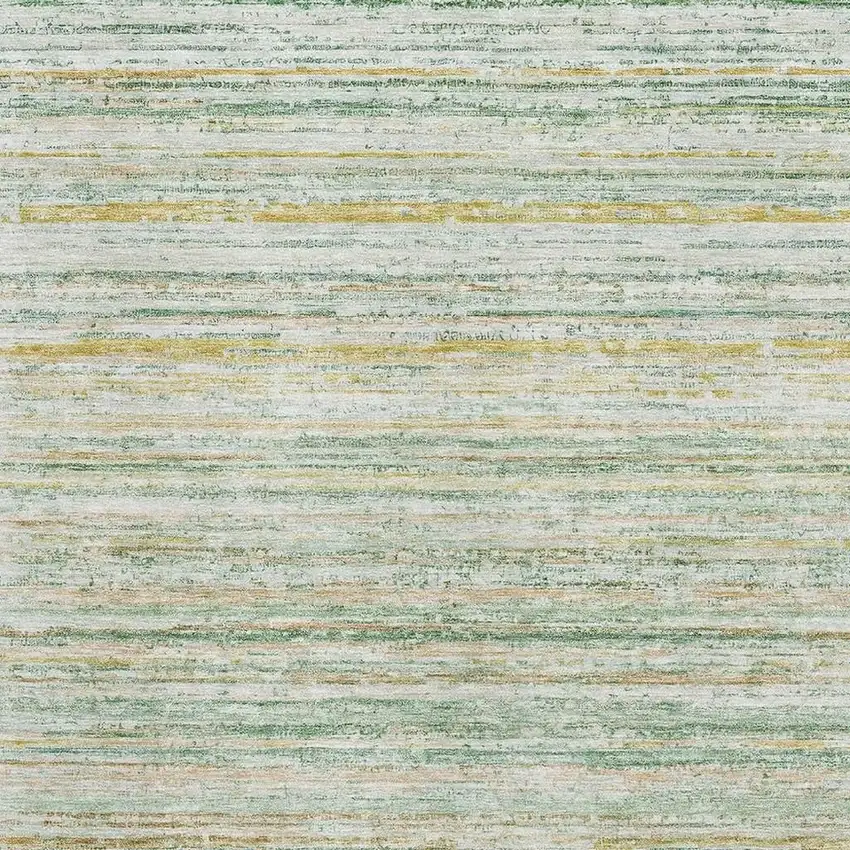 Mint Green Ivory And Gold Striped Washable Area Rug With UV Protection Photo 2