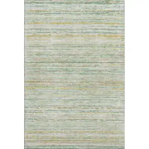 Photo of Mint Green Ivory And Gold Striped Washable Area Rug With UV Protection