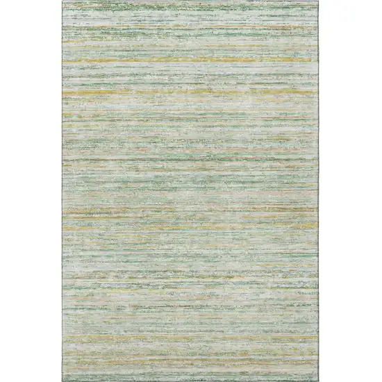 Mint Green Ivory And Gold Striped Washable Area Rug With UV Protection Photo 3