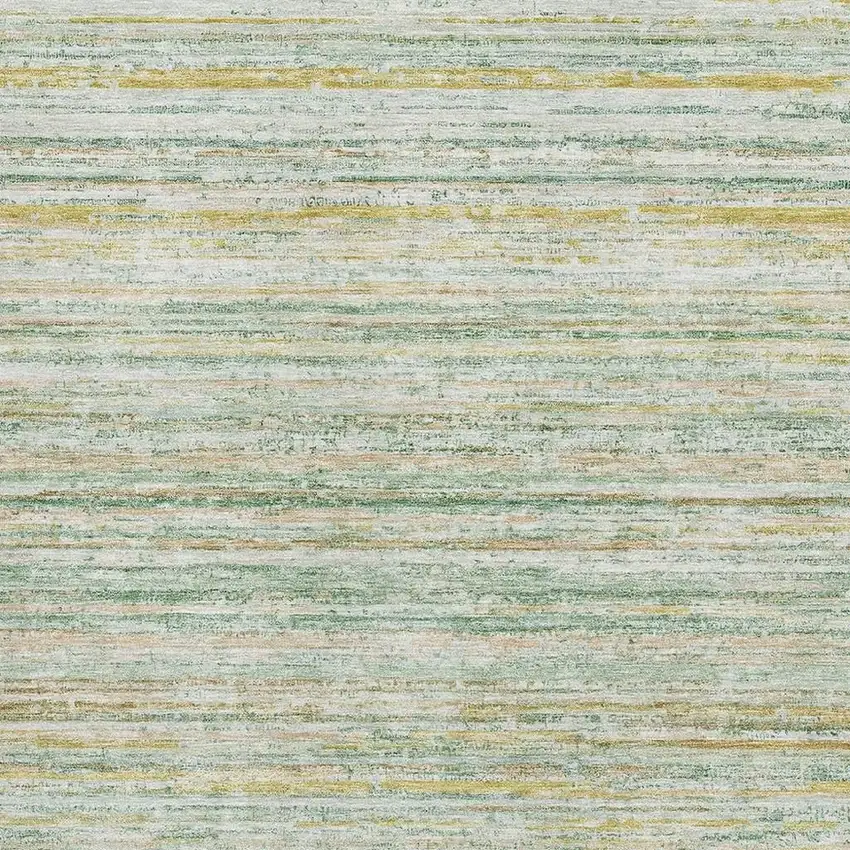 Mint Green Ivory And Gold Striped Washable Area Rug With UV Protection Photo 2