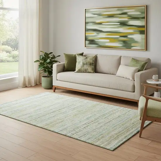 Mint Green Ivory And Gold Striped Washable Area Rug With UV Protection Photo 2