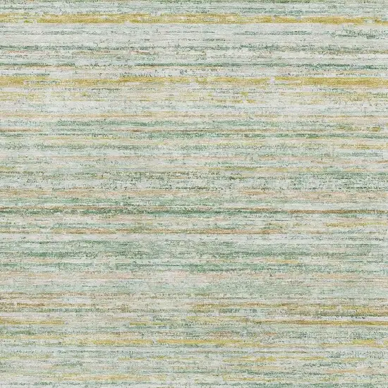 Mint Green Ivory And Gold Striped Washable Area Rug With UV Protection Photo 2