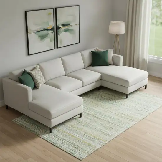 Mint Green Ivory And Gold Striped Washable Area Rug With UV Protection Photo 2