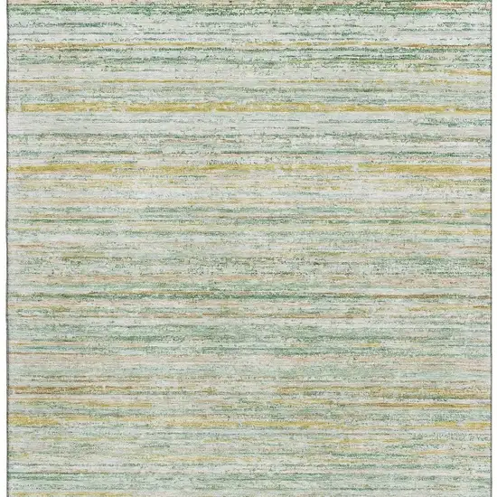 Mint Green Ivory And Gold Striped Washable Area Rug With UV Protection Photo 3
