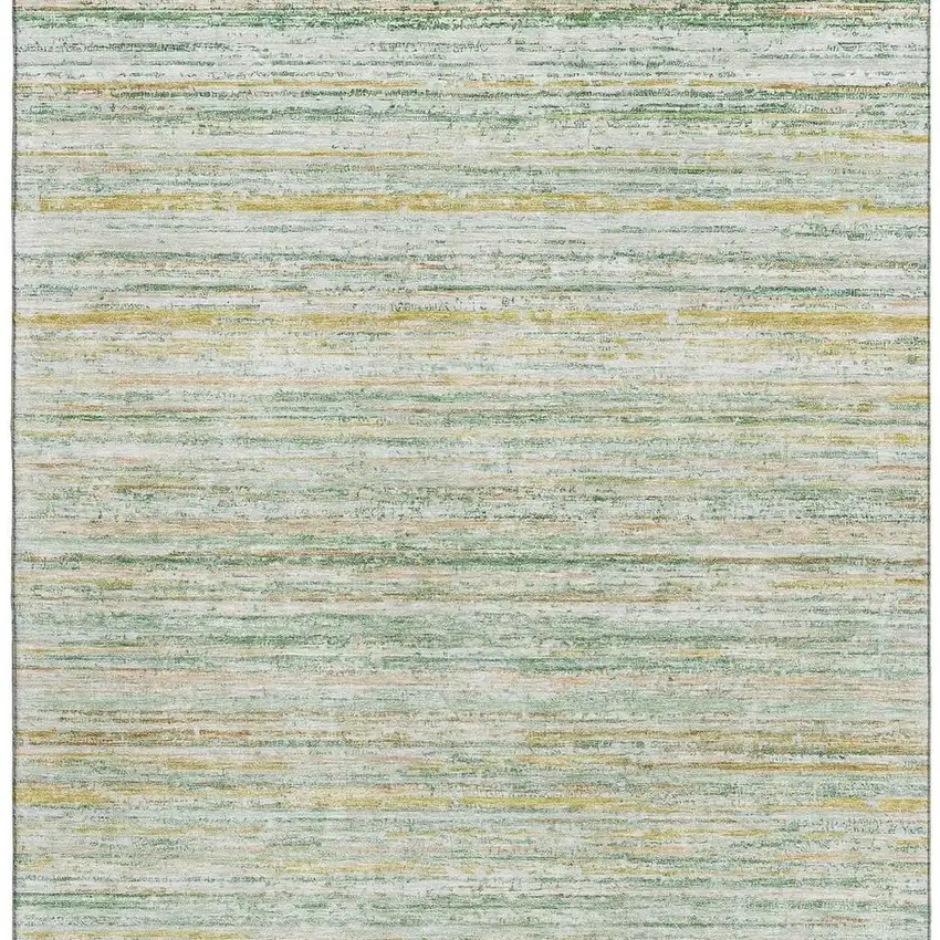 Mint Green Ivory And Gold Striped Washable Area Rug With UV Protection Photo 3