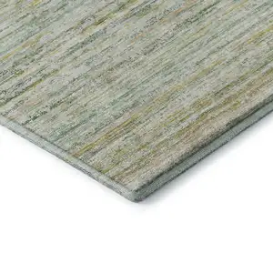 Photo of Mint Green Ivory And Gold Striped Washable Area Rug With UV Protection