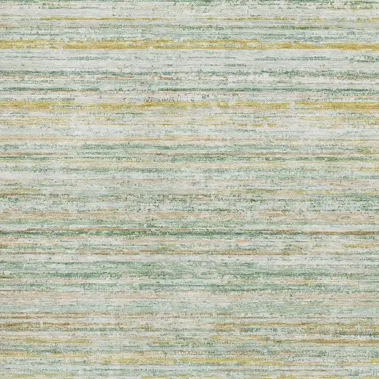 Mint Green Ivory And Gold Striped Washable Area Rug With UV Protection Photo 2
