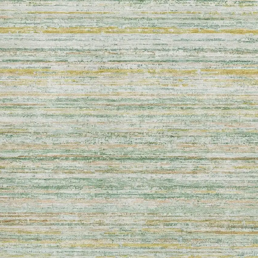 Mint Green Ivory And Gold Striped Washable Area Rug With UV Protection Photo 2