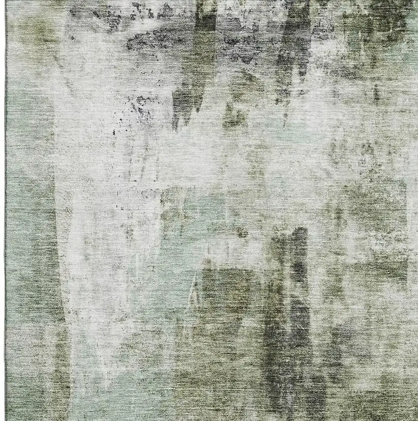 Mint Green Ivory And Gray Abstract Washable Area Rug With UV Protection Photo 2