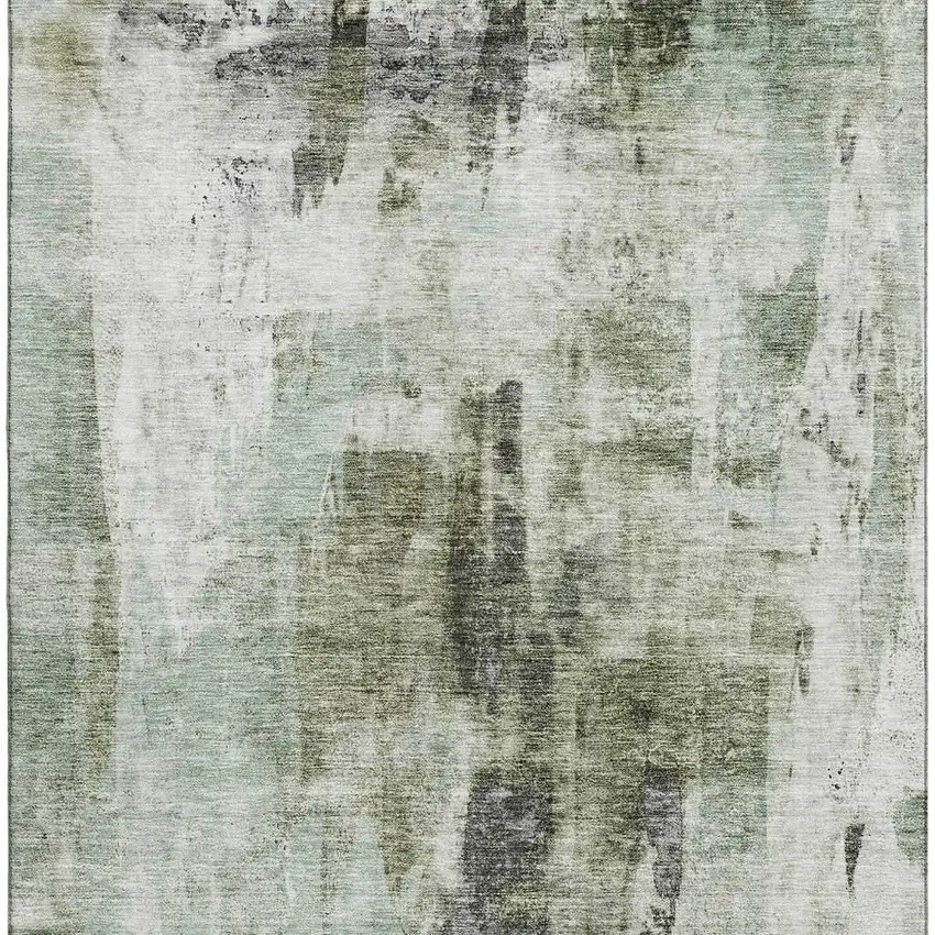 Mint Green Ivory And Gray Abstract Washable Area Rug With UV Protection Photo 3