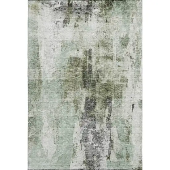 Mint Green Ivory And Gray Abstract Washable Area Rug With UV Protection Photo 1