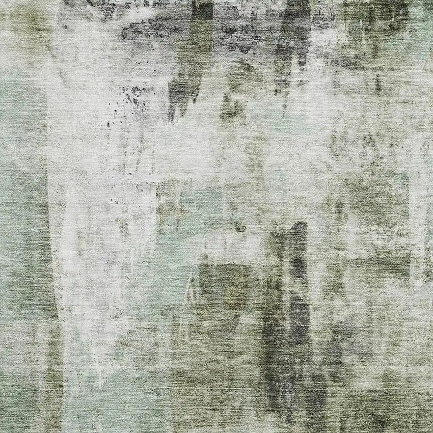 Mint Green Ivory And Gray Abstract Washable Area Rug With UV Protection Photo 2