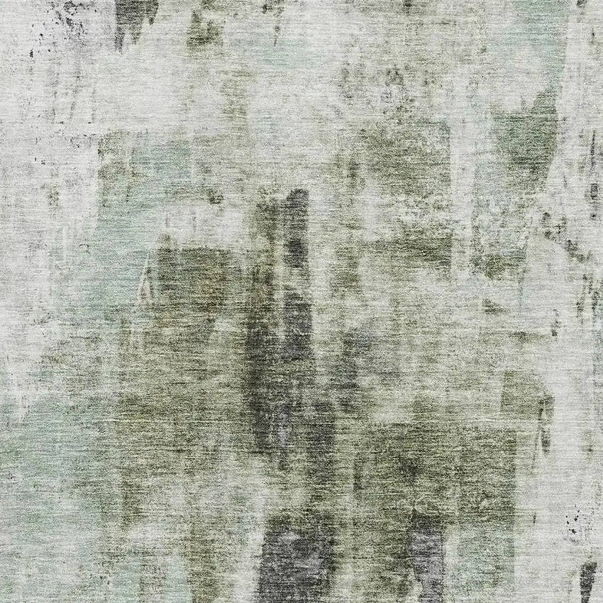 Mint Green Ivory And Gray Abstract Washable Area Rug With UV Protection Photo 2