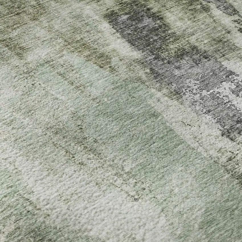 Mint Green Ivory And Gray Abstract Washable Area Rug With UV Protection Photo 9